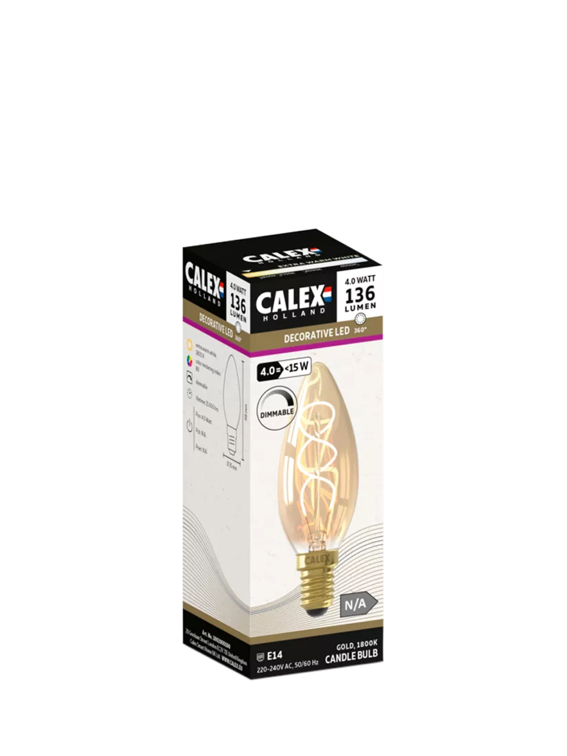 Calex 4W E14 LED tinted candle bulb, imported from the UK