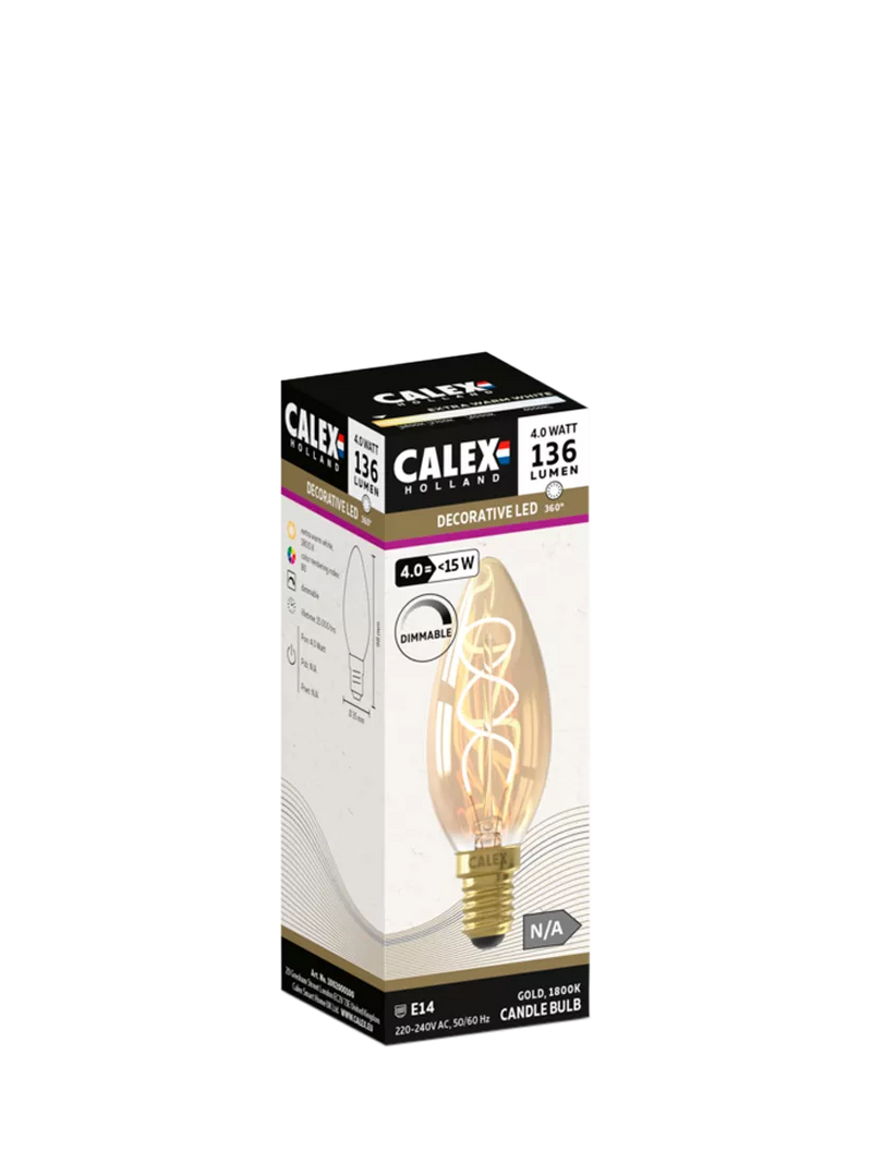 Calex 4W E14 LED tinted candle bulb, imported from the UK