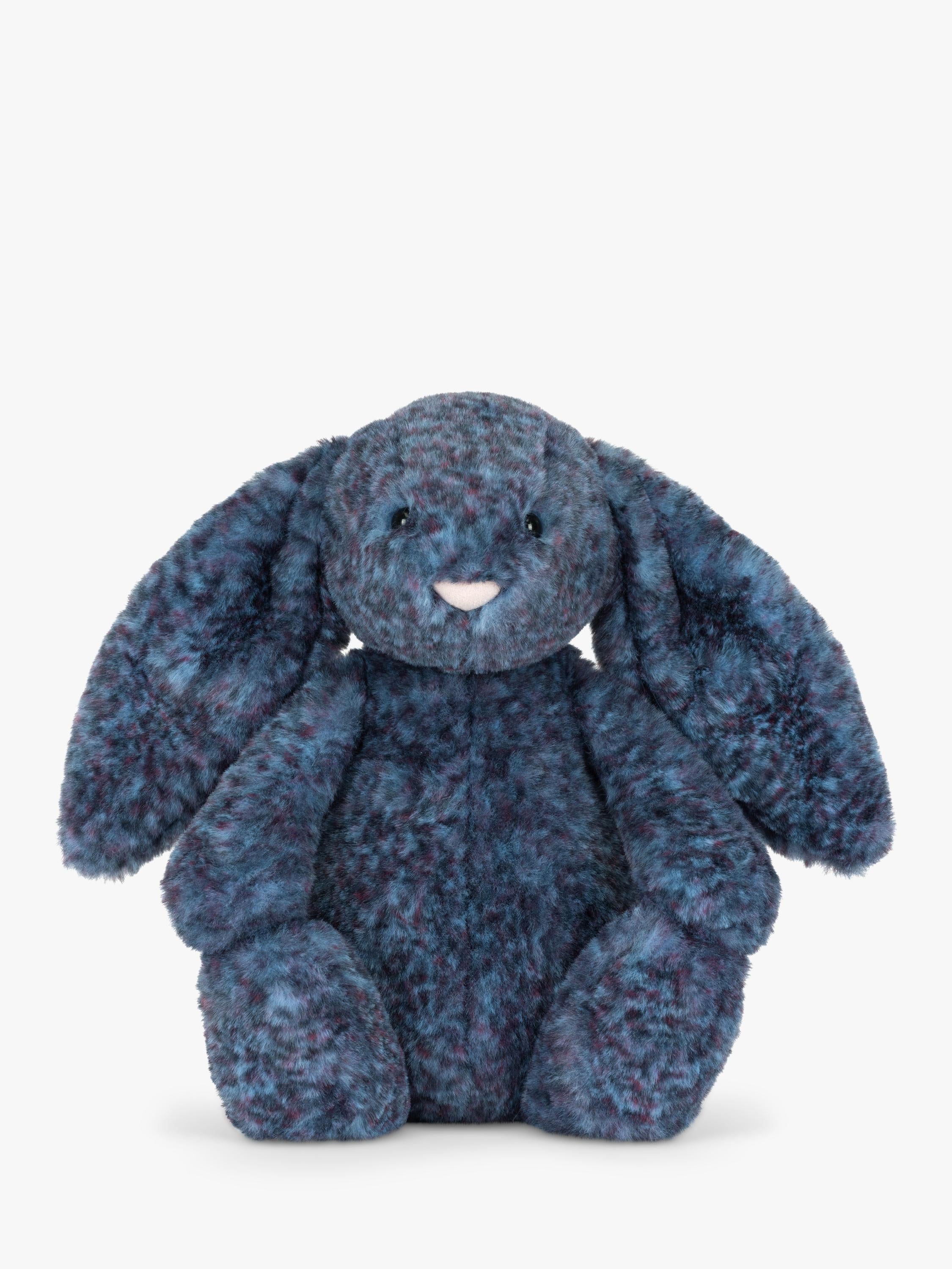 Luxury Soft Bunny Toy with Mottled Blue-Black Fur and Pink Nose