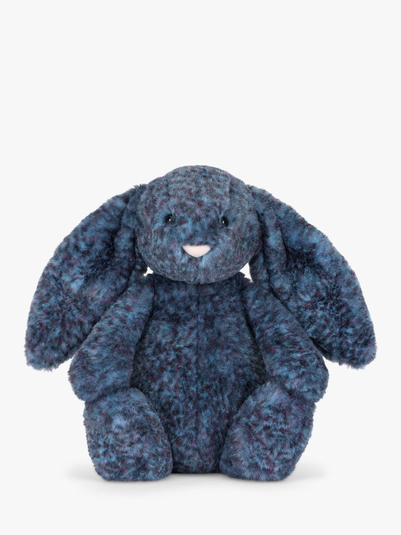Luxury Soft Bunny Toy with Mottled Blue-Black Fur and Pink Nose