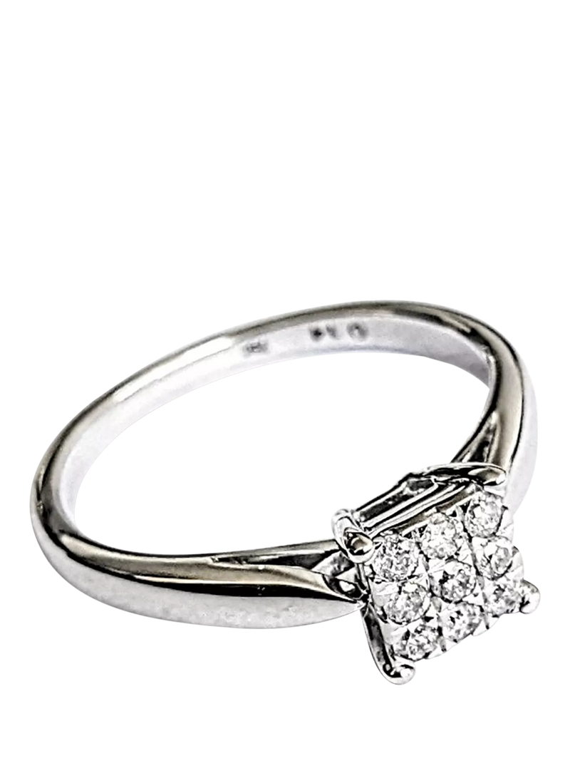 L & T Heirlooms 9ct yellow gold square cushion diamond ring UK size J - British product