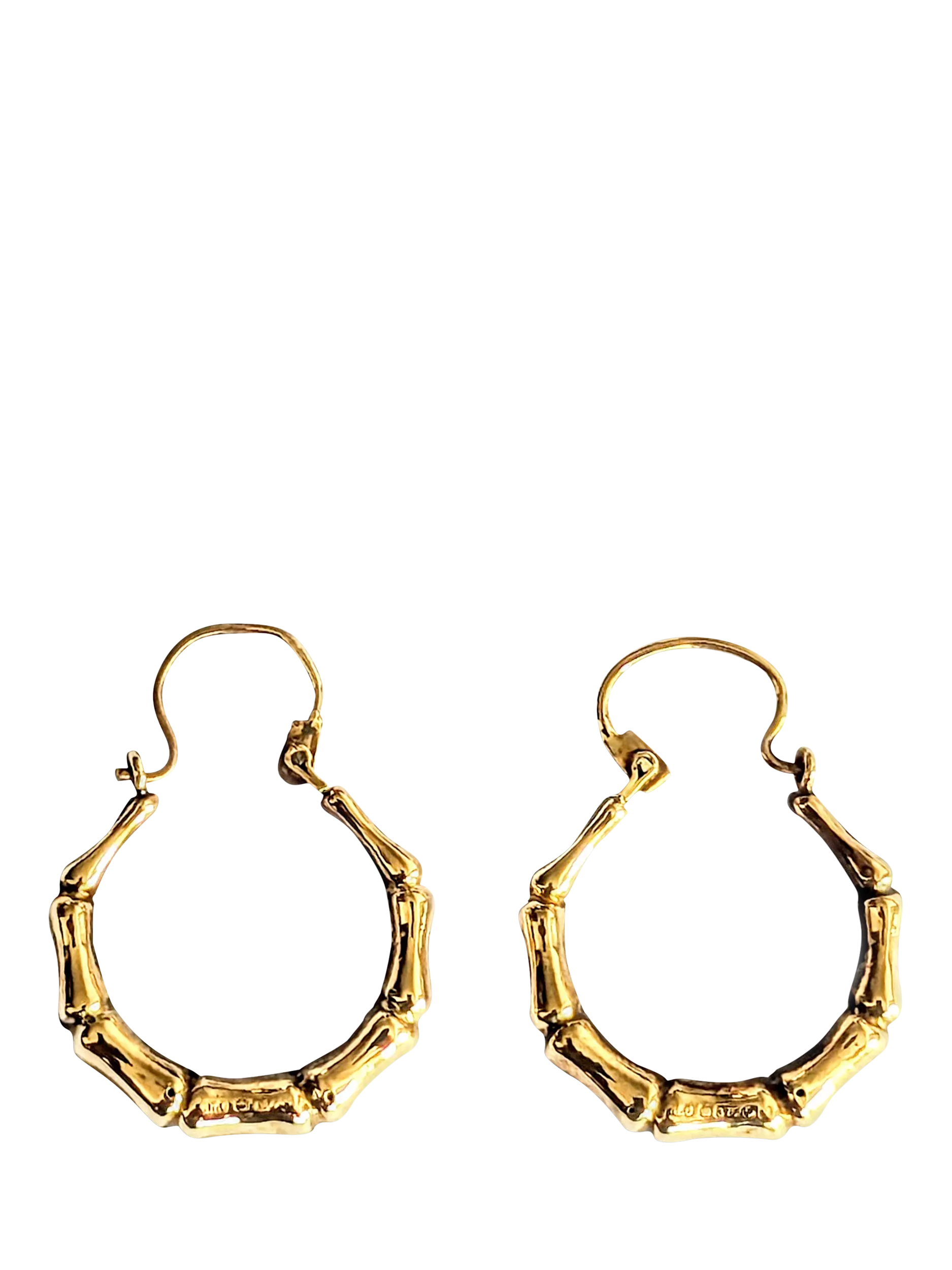 L & T Heirlooms 9ct yellow gold bamboo hoop earrings, UK version