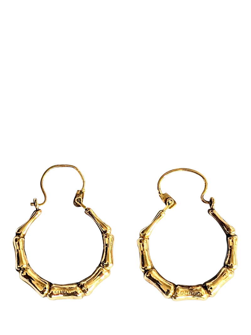 L & T Heirlooms 9ct yellow gold bamboo hoop earrings, UK version