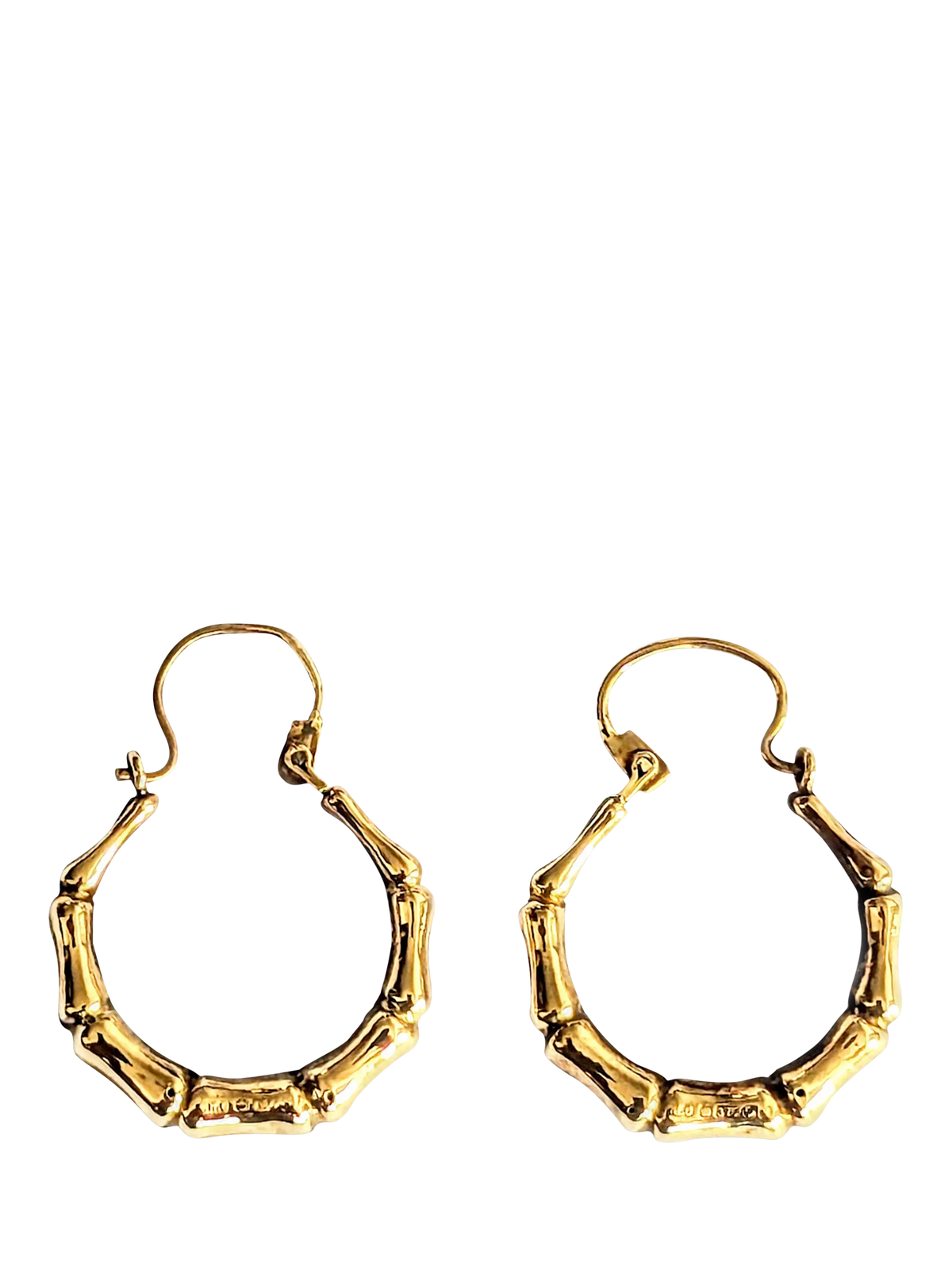 L & T Heirlooms 9ct yellow gold bamboo hoop earrings, UK version
