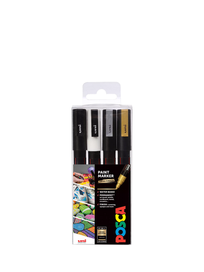 John Lewis POSCA Water Based Metallic Paint Markers, Pack of 4, Multicolour, 3M (0.9-1.3 mm)- Buy online at McGrocer