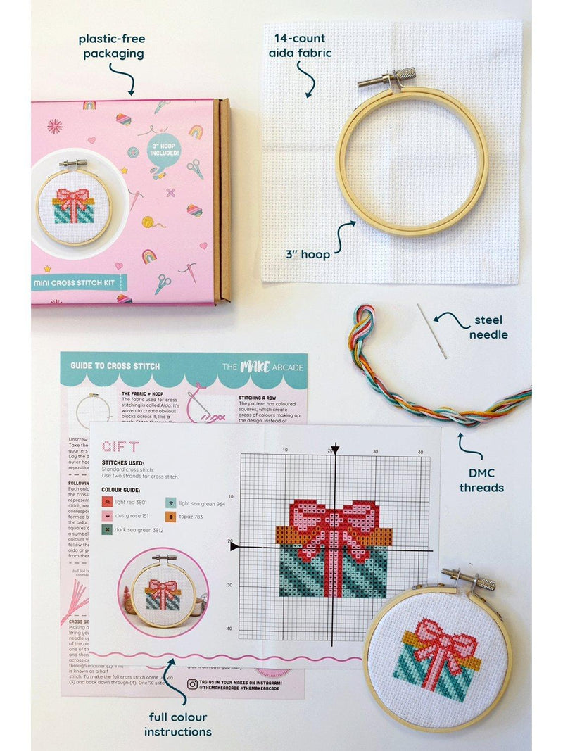 The Make Arcade mini cross stitch kit 8cm, UK version