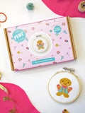 The Make Arcade gingerbread man mini cross stitch kit, UK version