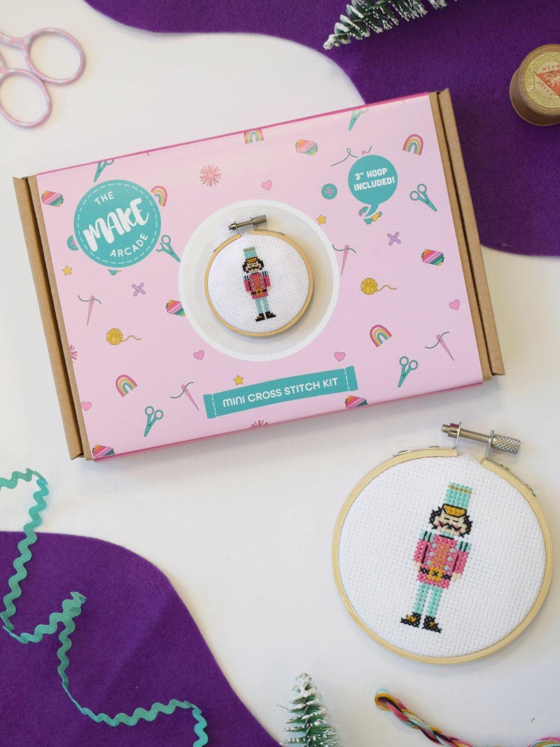 The Make Arcade nutcracker mini cross stitch kit 8cm - British product