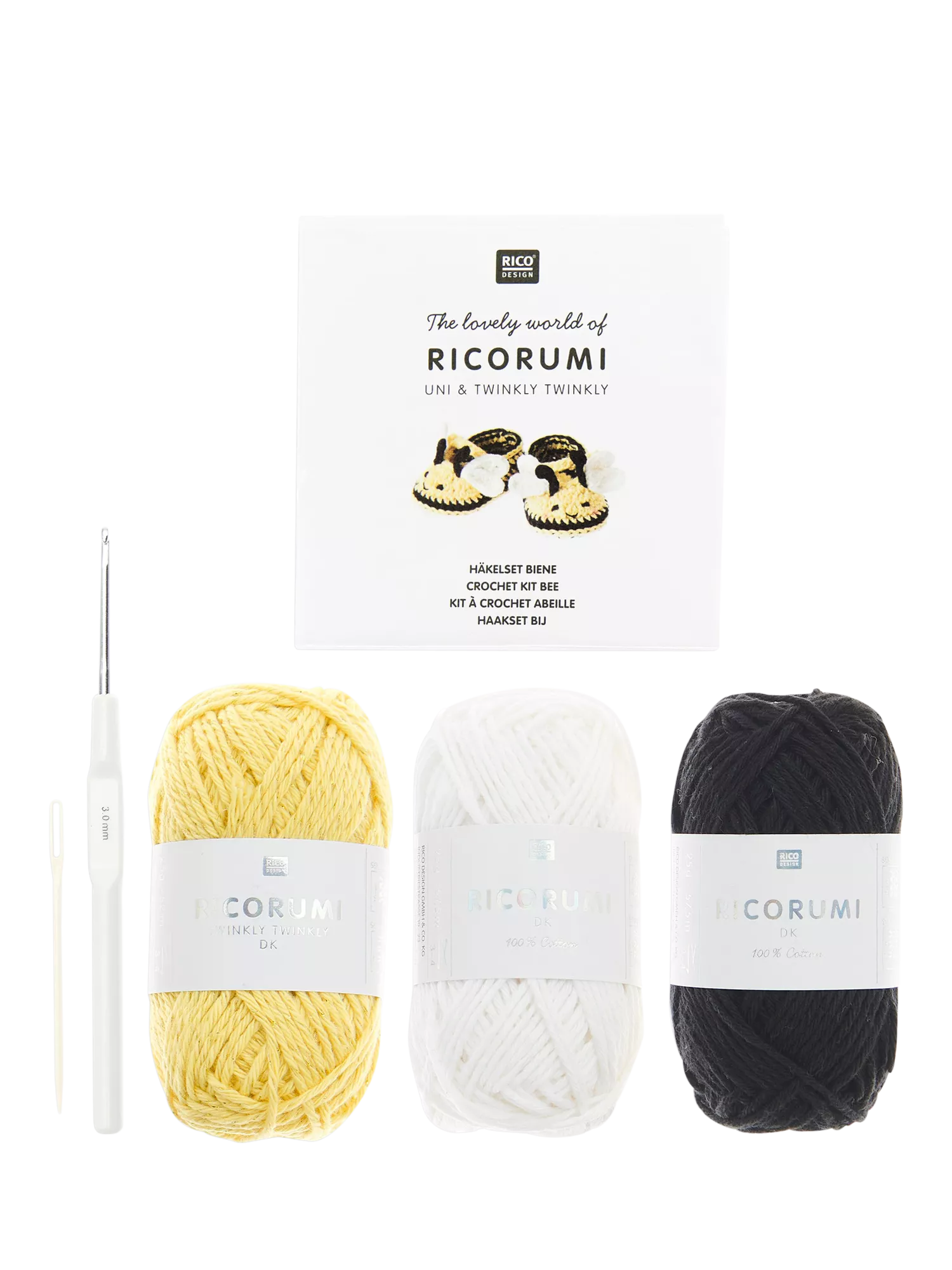Rico Design Ricorumi baby booties crochet kit bees 100g - British product