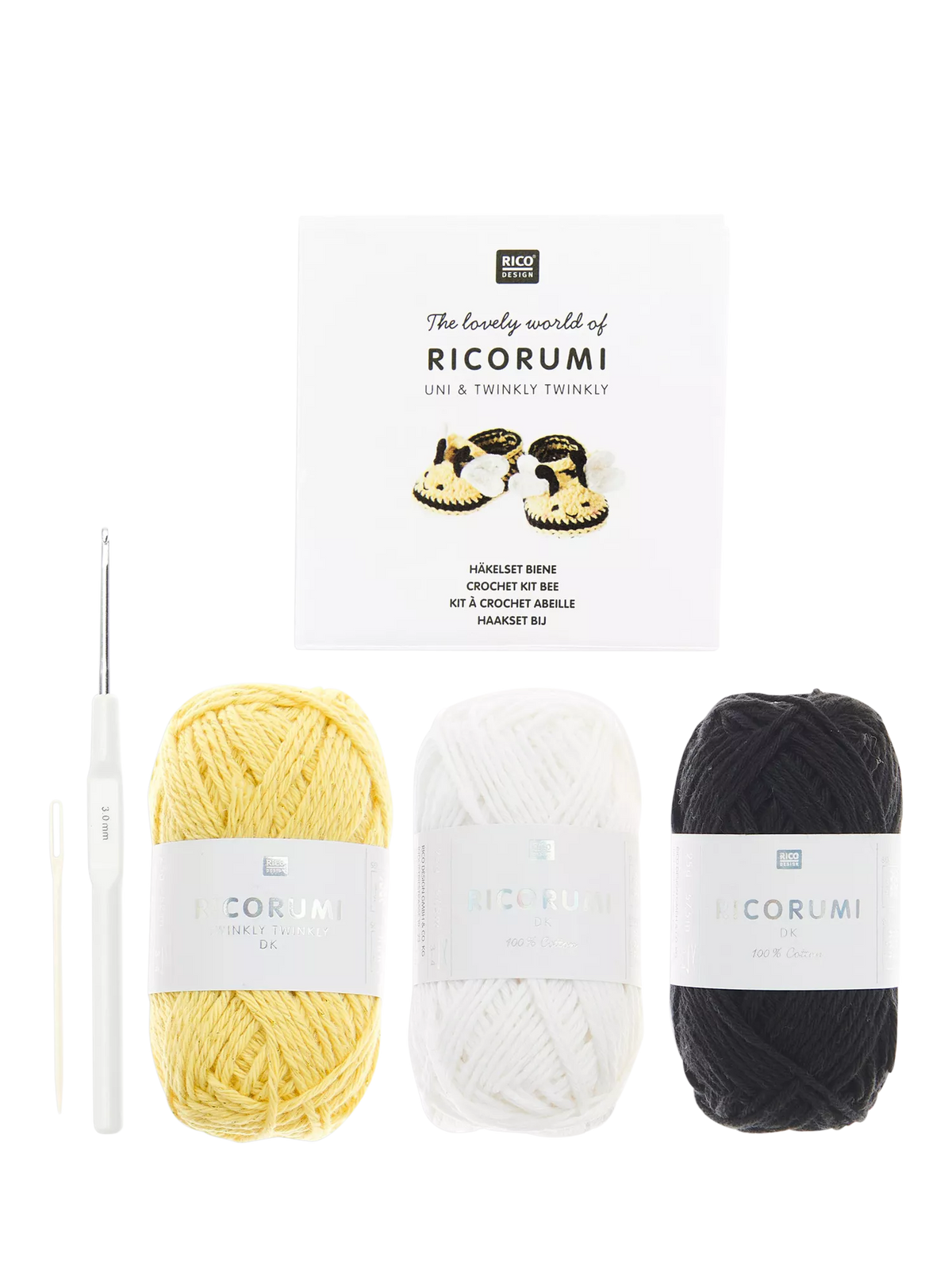 Rico Design Ricorumi baby booties crochet kit bees 100g - British product
