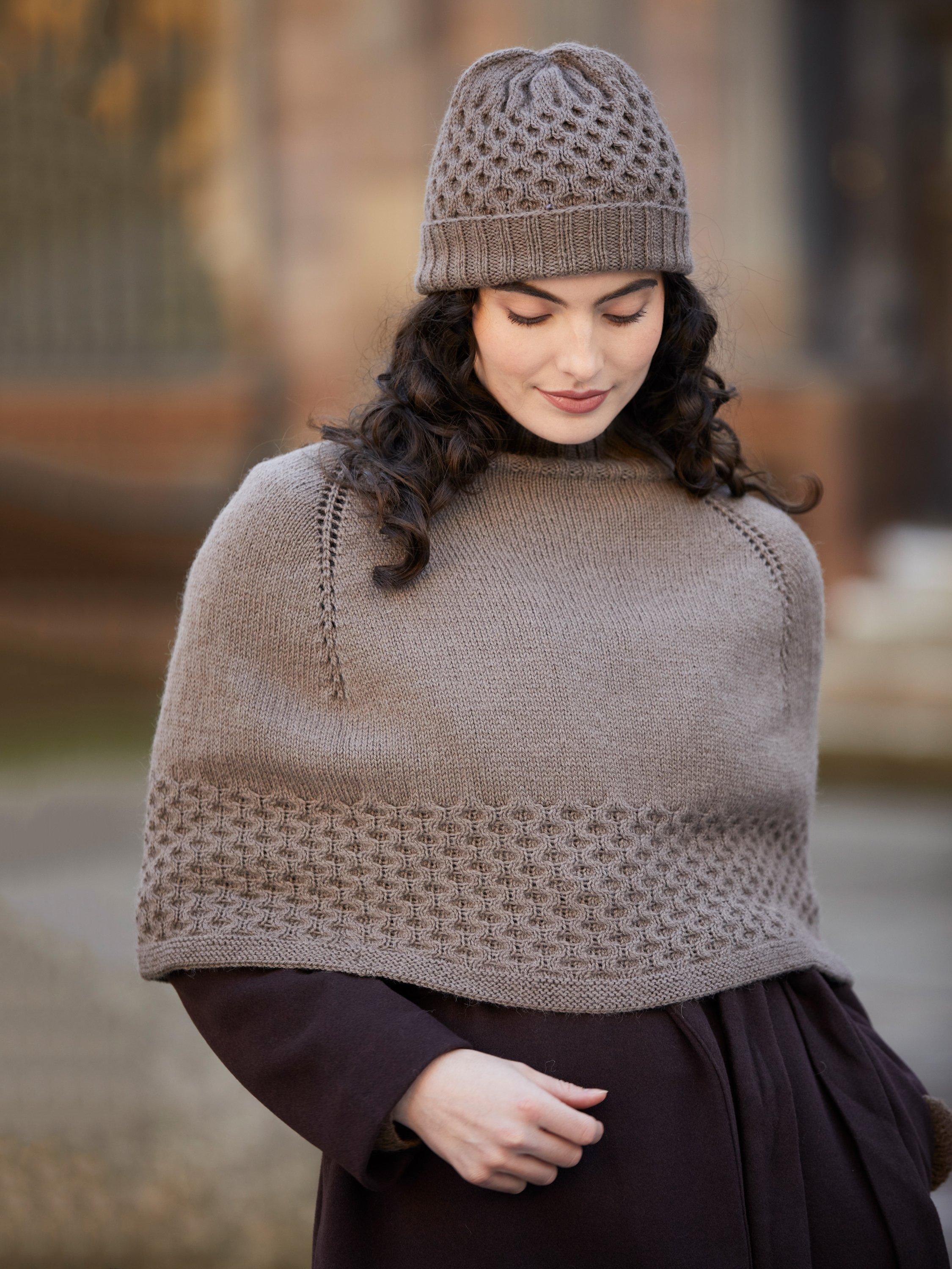 MODE at Rowan Rosalie alpaca poncho and hat knitting pattern, UK version