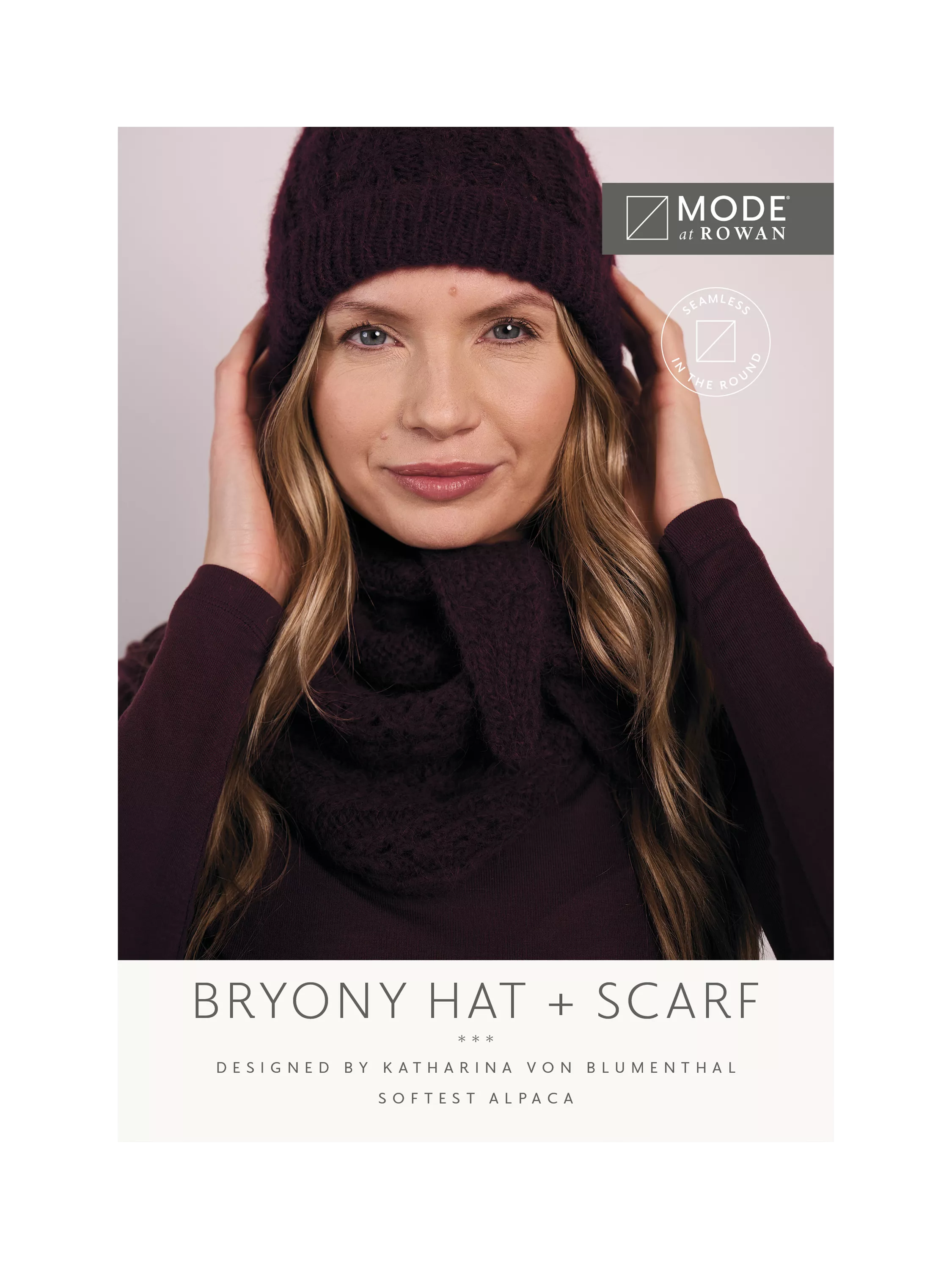 MODE at Rowan Bryony beanie and scarf knitting pattern, UK version