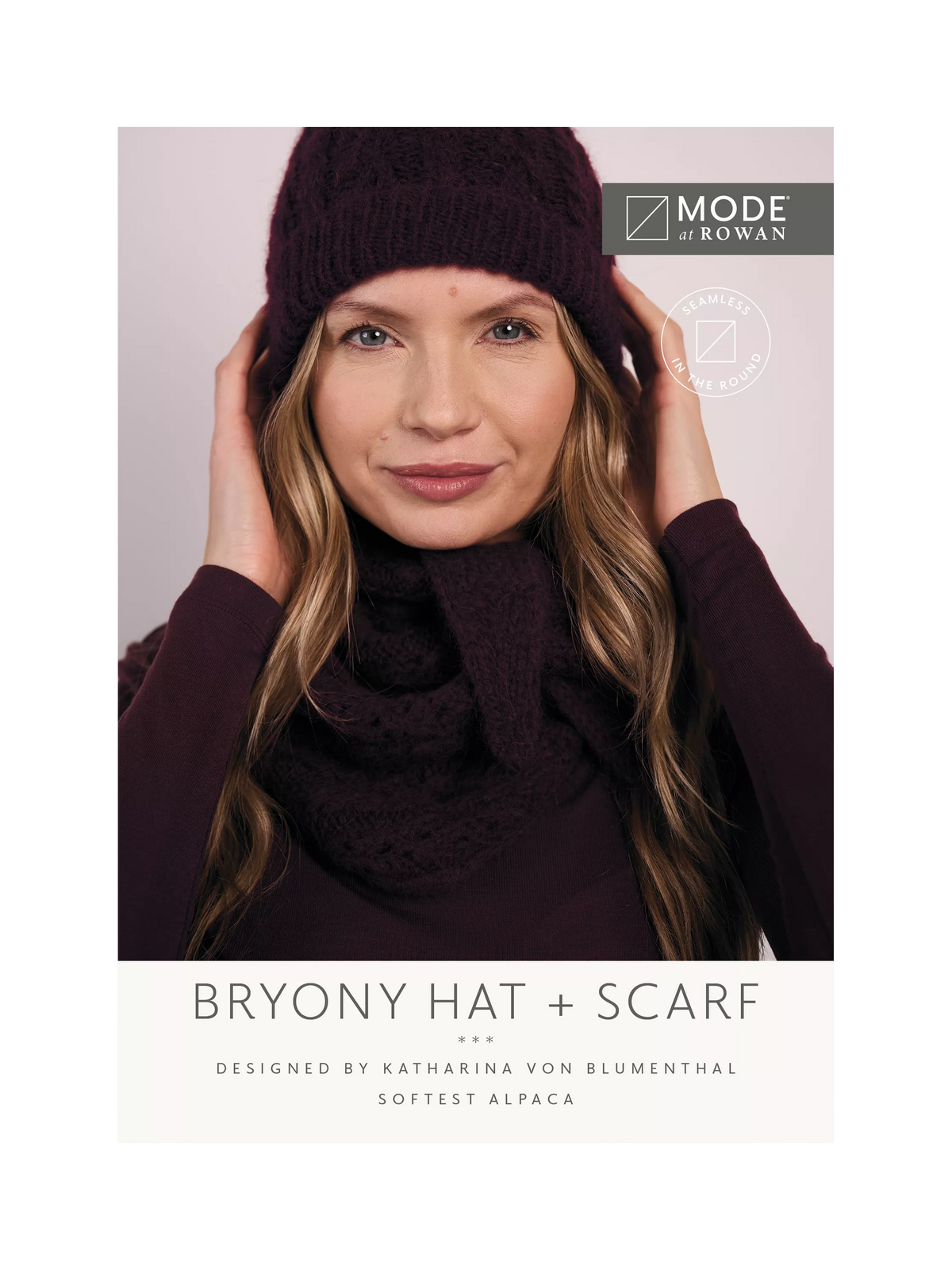 MODE at Rowan Bryony beanie and scarf knitting pattern, UK version