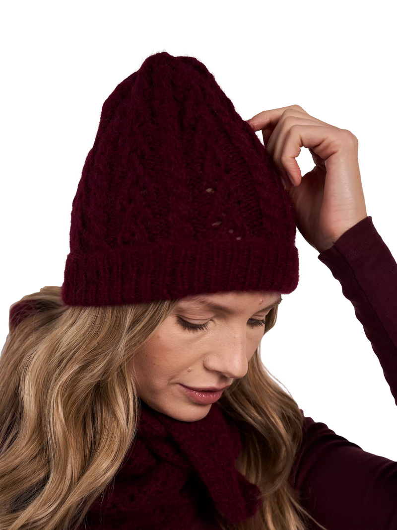 MODE at Rowan Bryony beanie and scarf knitting pattern, UK version
