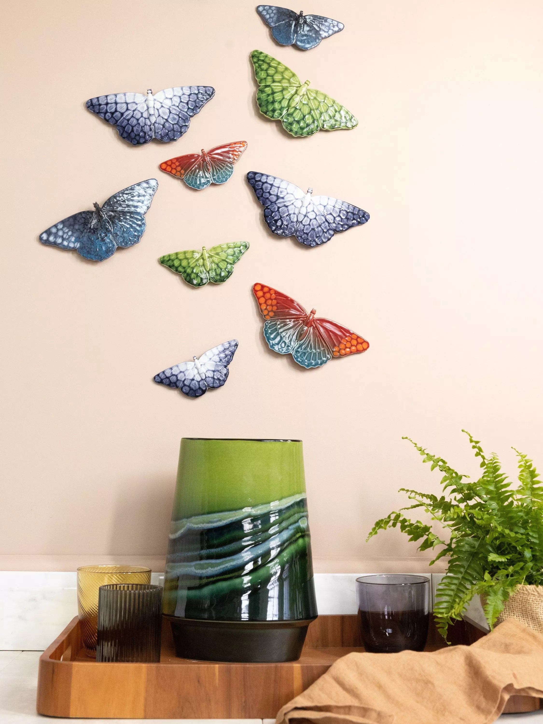 Poole Pottery butterfly ornaments Horizon set of 2, UK version