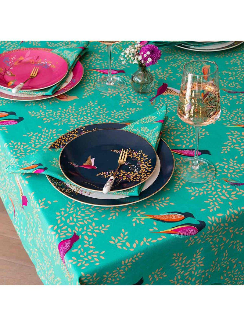 Sara Miller Chelsea Birds cotton tablecloth 250x160cm green, imported from the UK