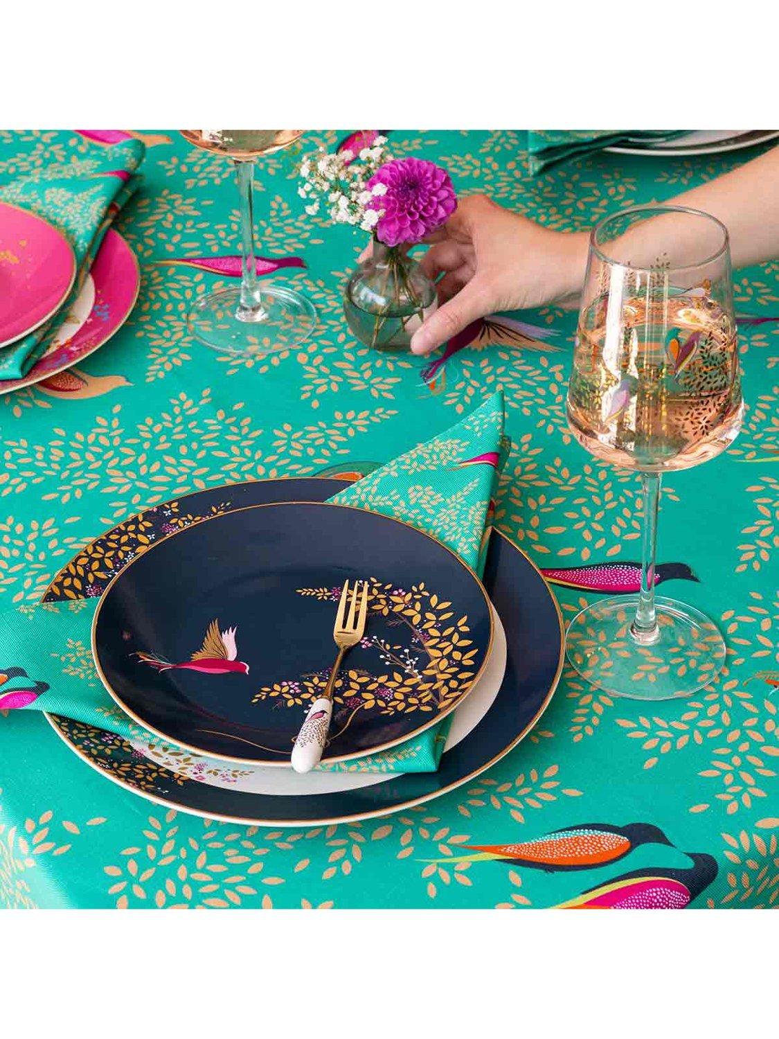 Sara Miller Chelsea Birds cotton tablecloth 250x160cm green, imported from the UK