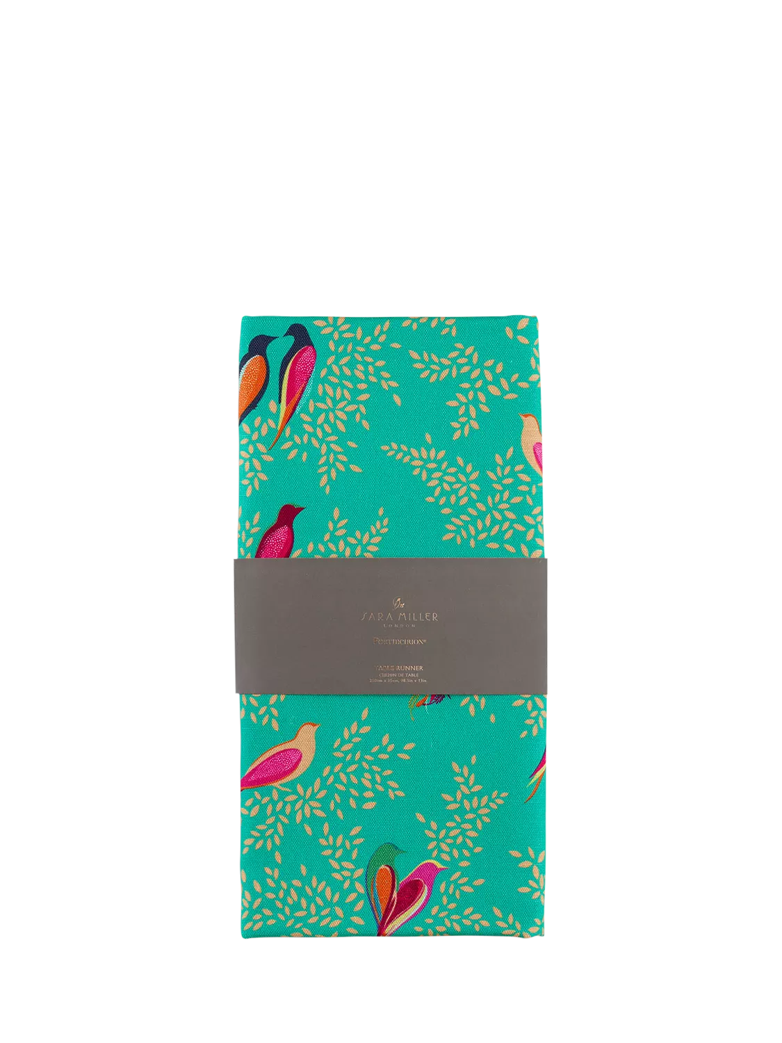 Sara Miller Chelsea Birds cotton table runner 250cm green (British brand)