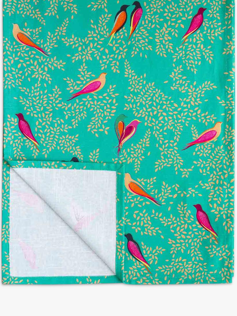 Sara Miller Chelsea Birds cotton table runner 250cm green (British brand)