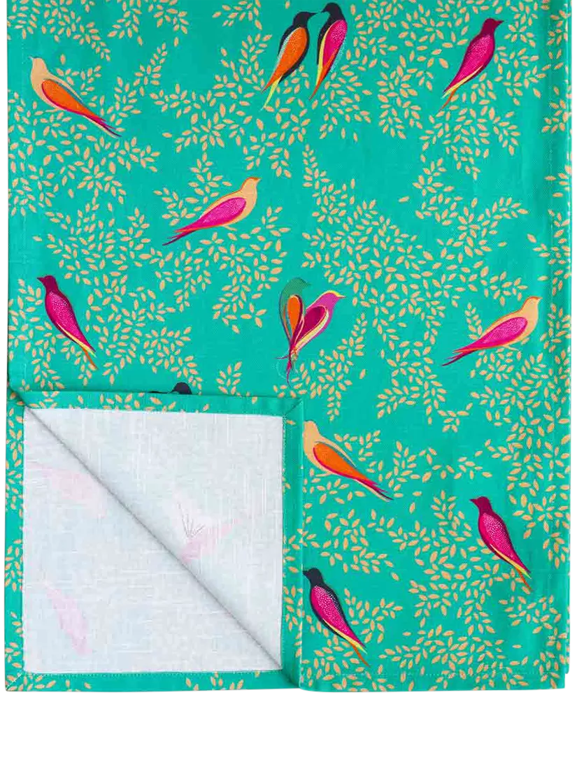 Sara Miller Chelsea Birds cotton table runner 250cm green (British brand)