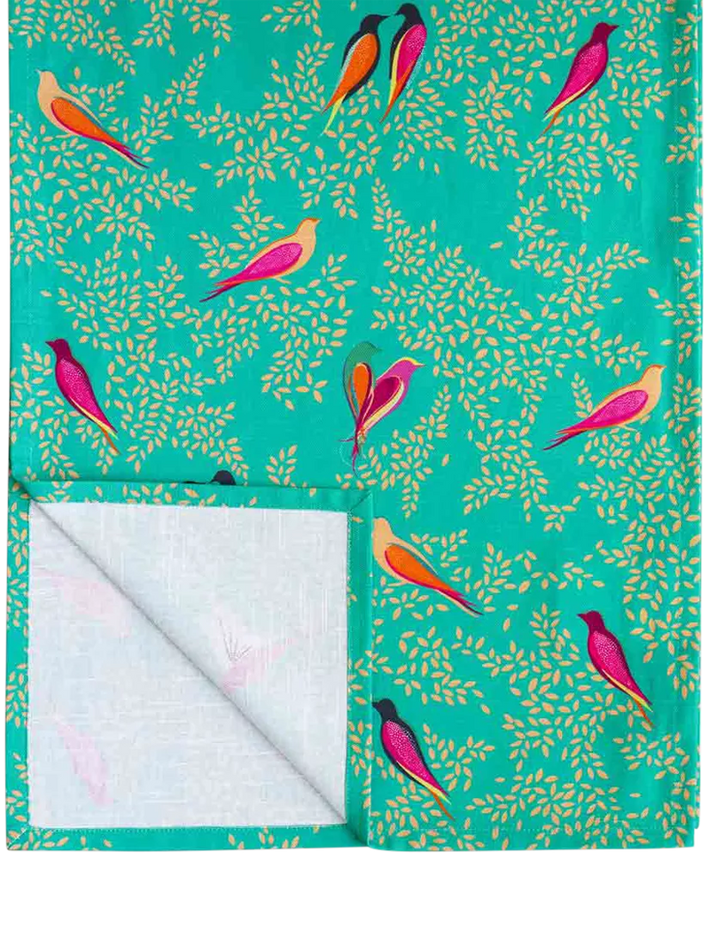 Sara Miller Chelsea Birds cotton table runner 250cm green (British brand)
