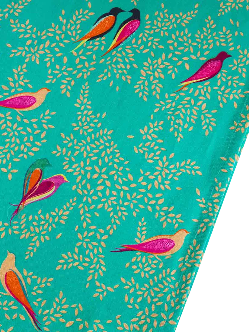 Sara Miller Chelsea Birds cotton table runner 250cm green (British brand)