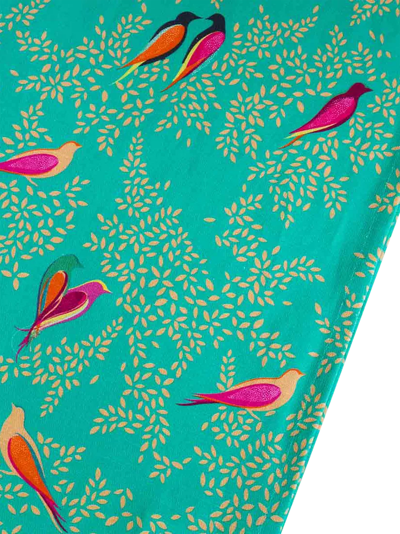 Sara Miller Chelsea Birds cotton table runner 250cm green (British brand)