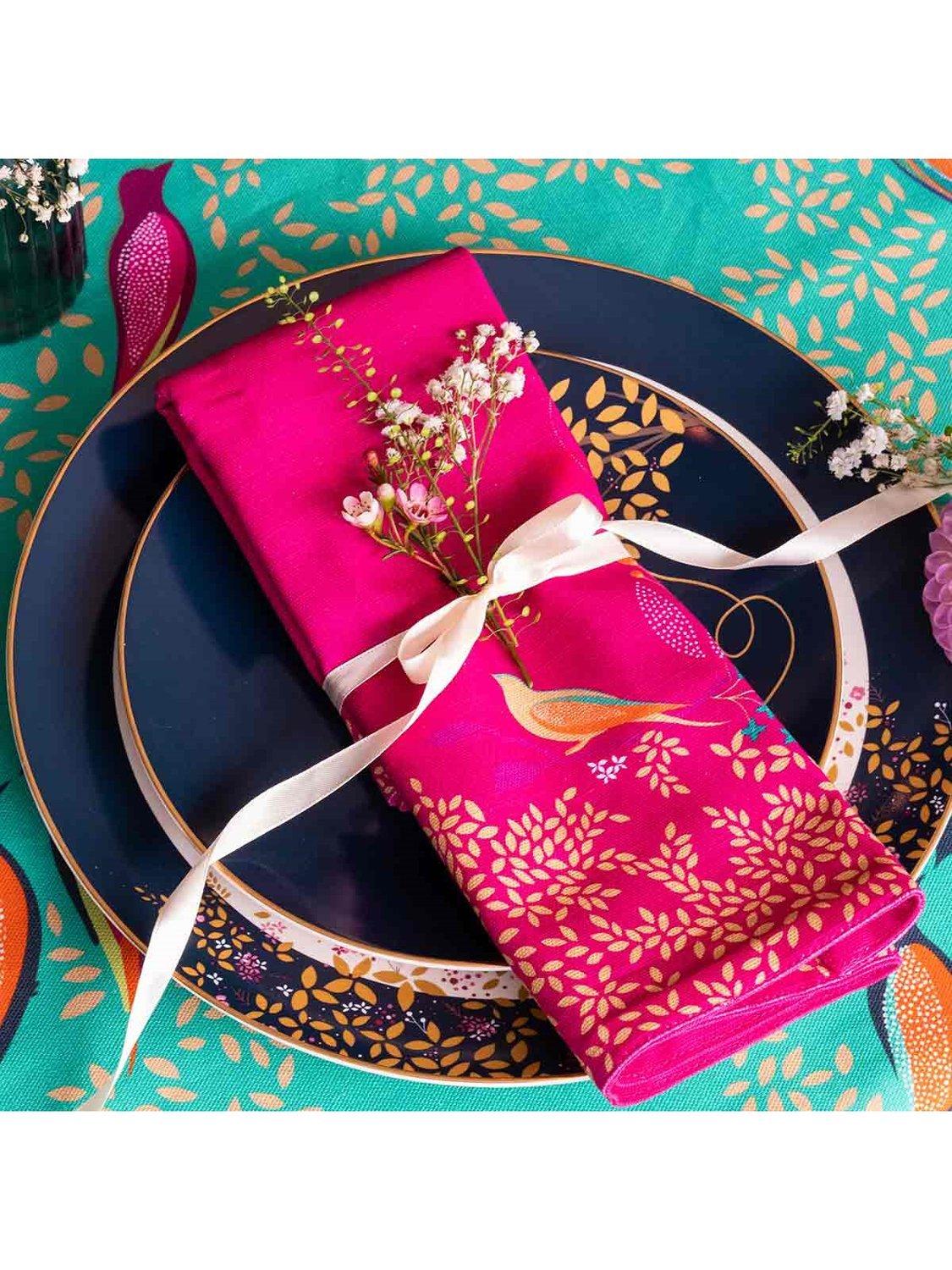 Sara Miller Chelsea Birds pink cotton napkins set of 2, UK version