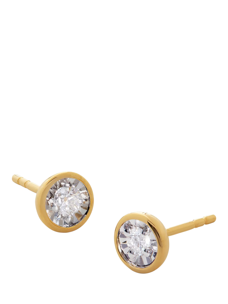 Monica Vinader round cut solitaire stud earrings gold vermeil, imported from the UK