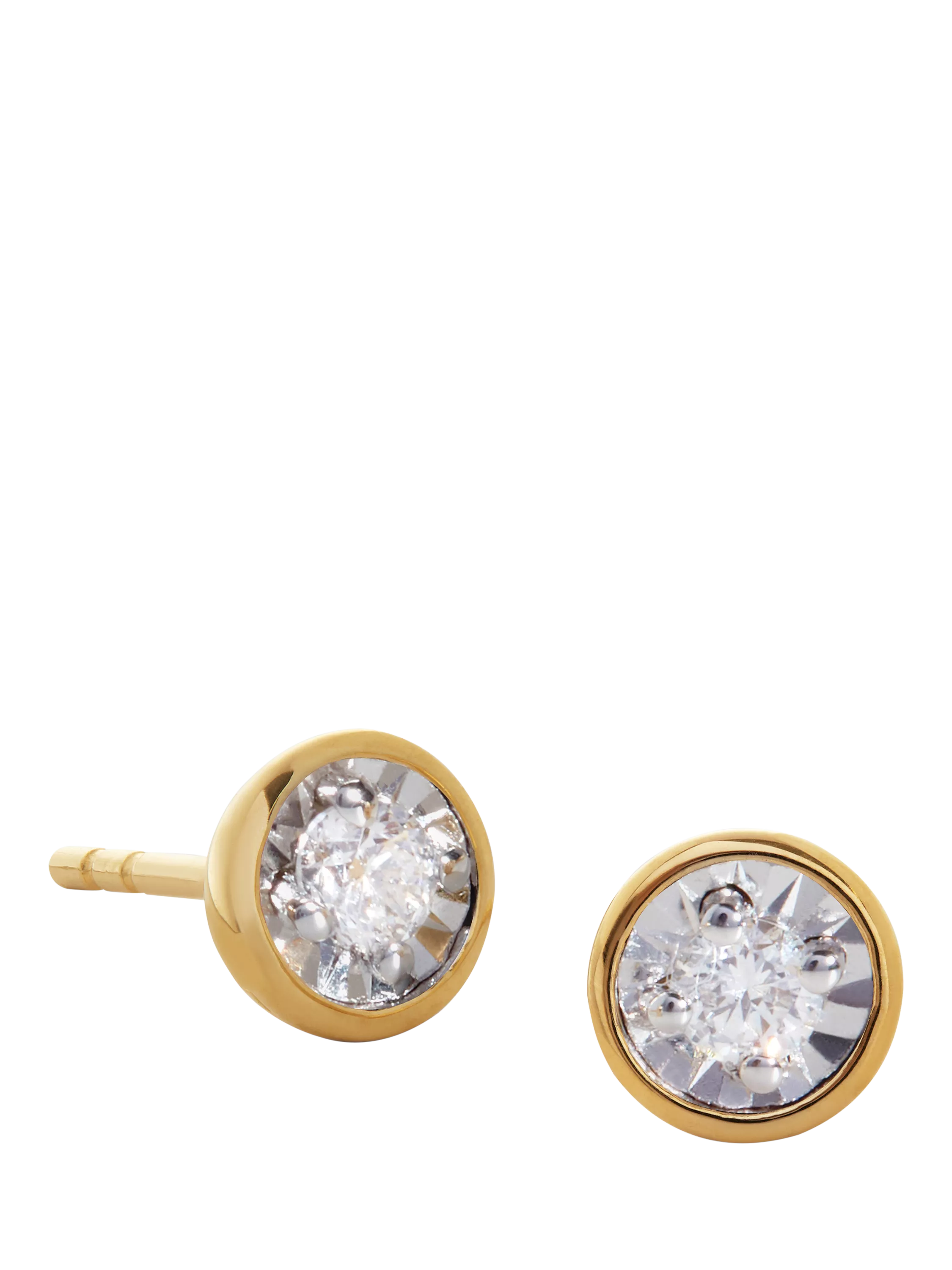 Monica Vinader round cut solitaire stud earrings gold vermeil, imported from the UK