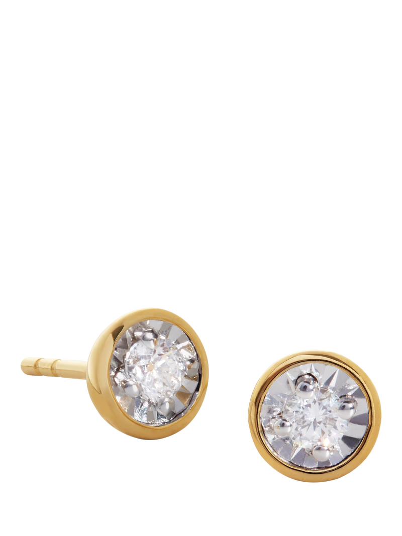 Monica Vinader round cut solitaire stud earrings gold vermeil, imported from the UK
