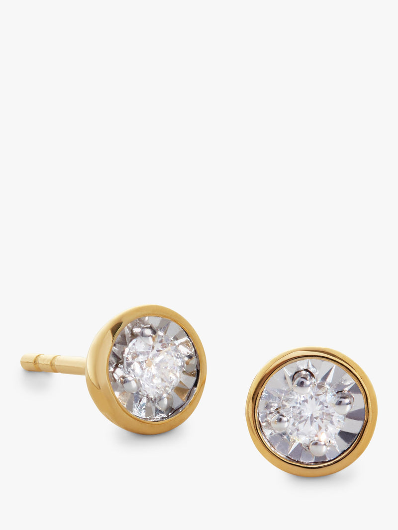 Monica Vinader round cut solitaire stud earrings gold vermeil, imported from the UK