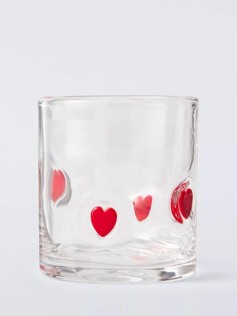 John Lewis heart icon glass tumbler 360ml clear red - British product