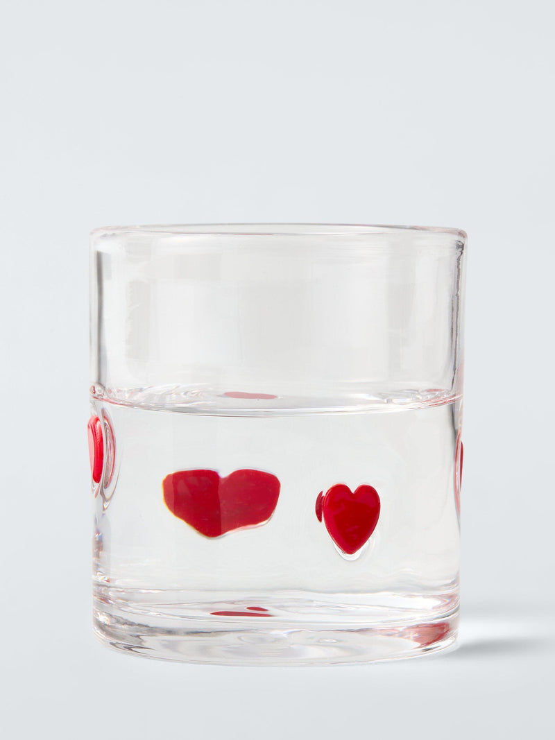 John Lewis heart icon glass tumbler 360ml clear red - British product