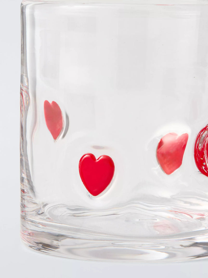 John Lewis heart icon glass tumbler 360ml clear red - British product