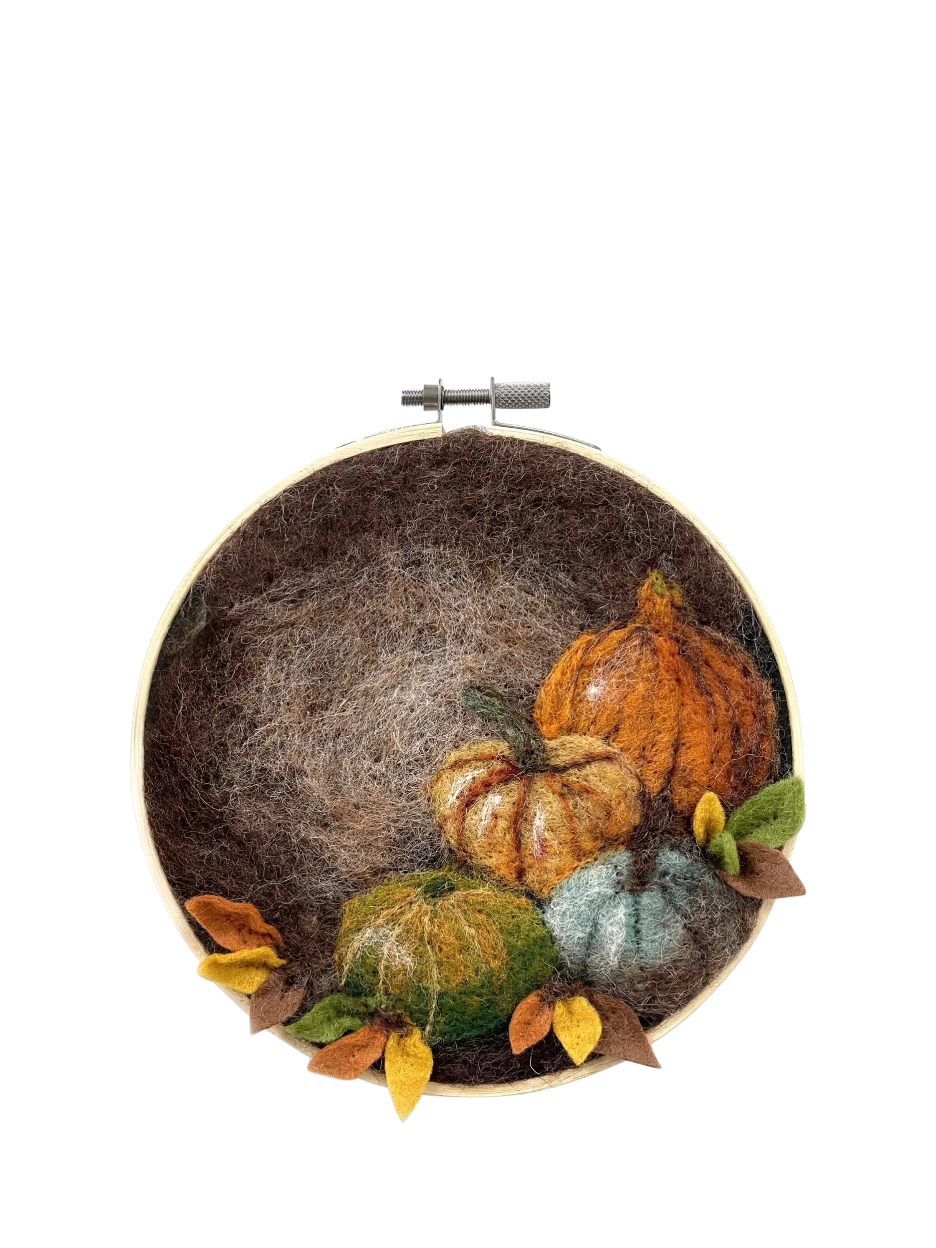 The Crafty Kit Company pumpkins in a hoop needle felting kit (British brand)