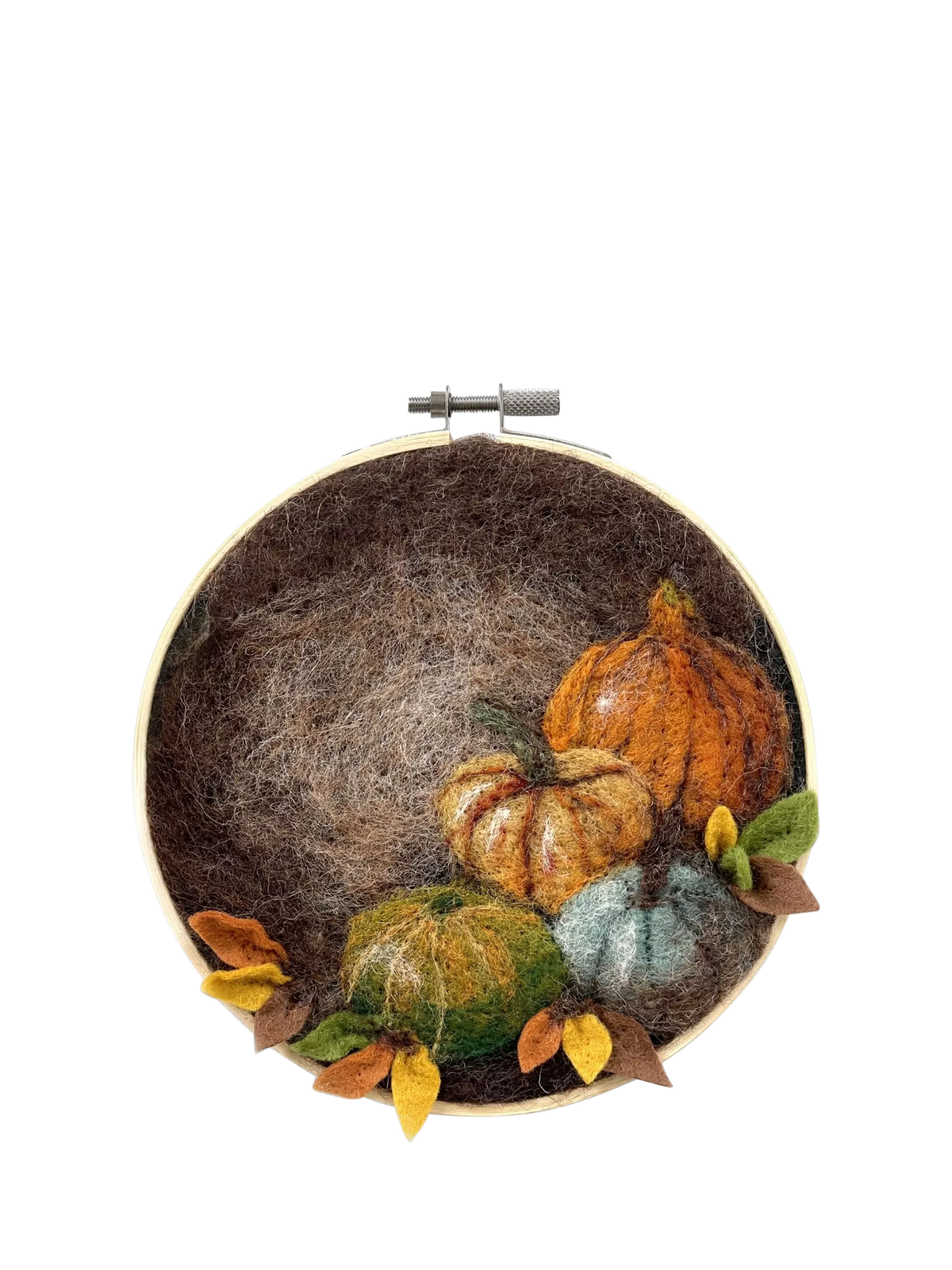 The Crafty Kit Company pumpkins in a hoop needle felting kit (British brand)