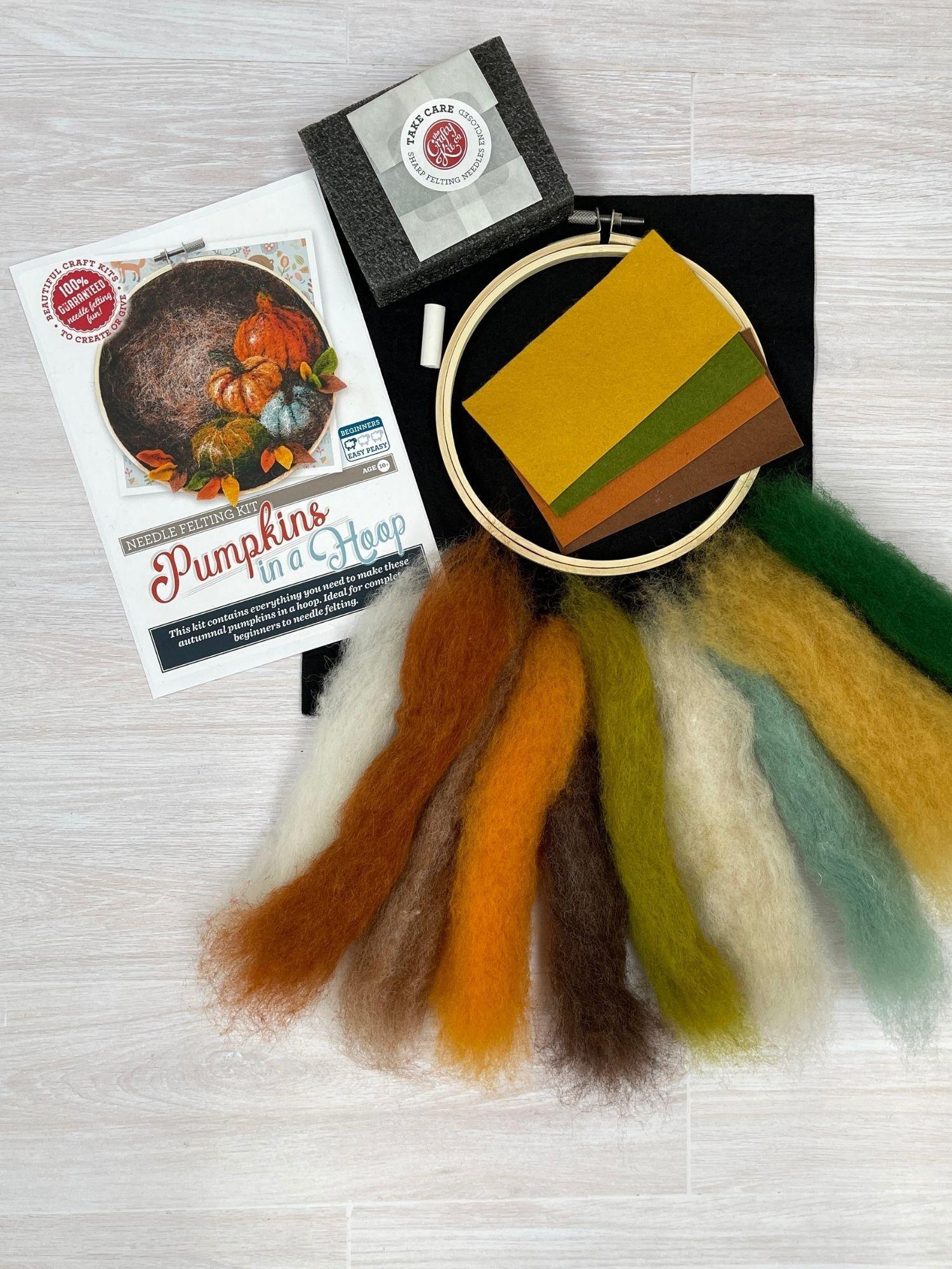The Crafty Kit Company pumpkins in a hoop needle felting kit (British brand)