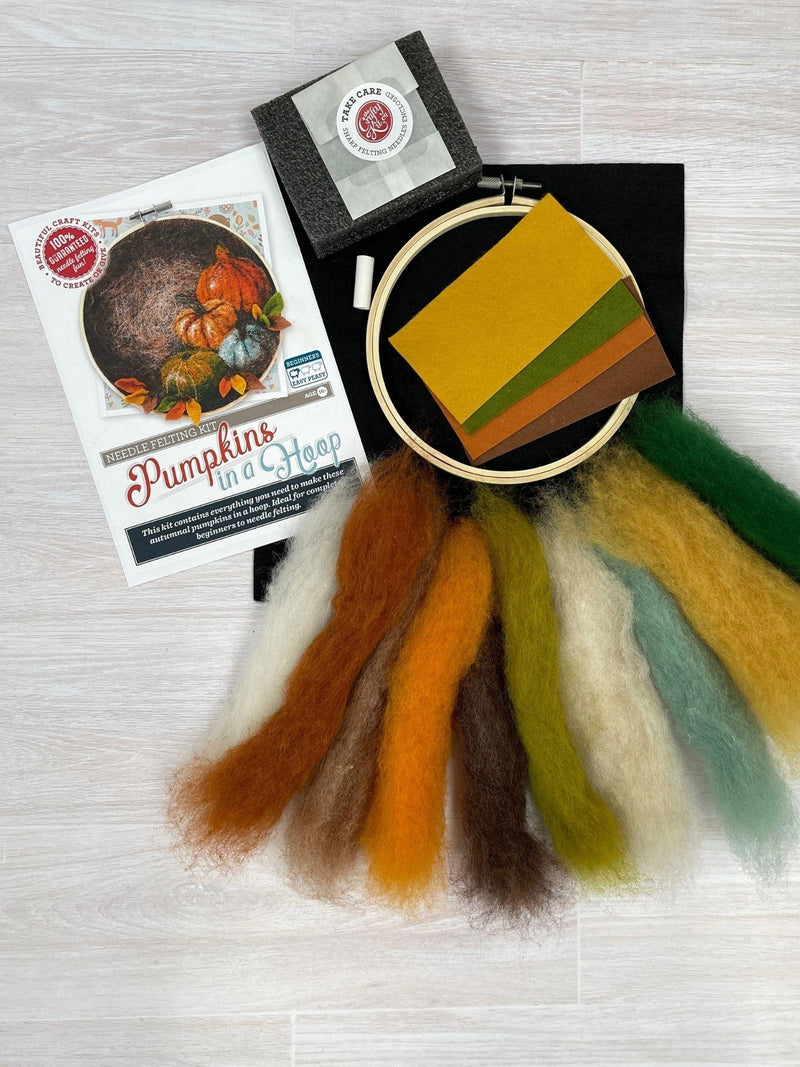 The Crafty Kit Company pumpkins in a hoop needle felting kit (British brand)