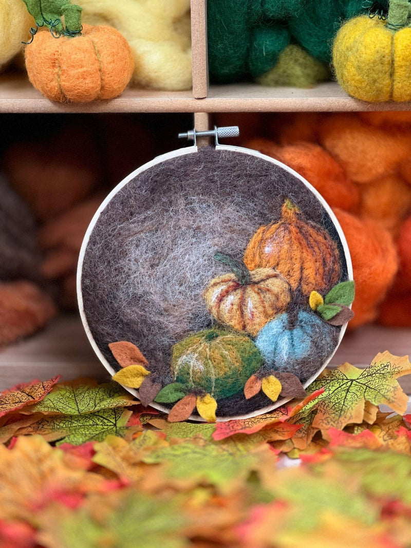 The Crafty Kit Company pumpkins in a hoop needle felting kit (British brand)