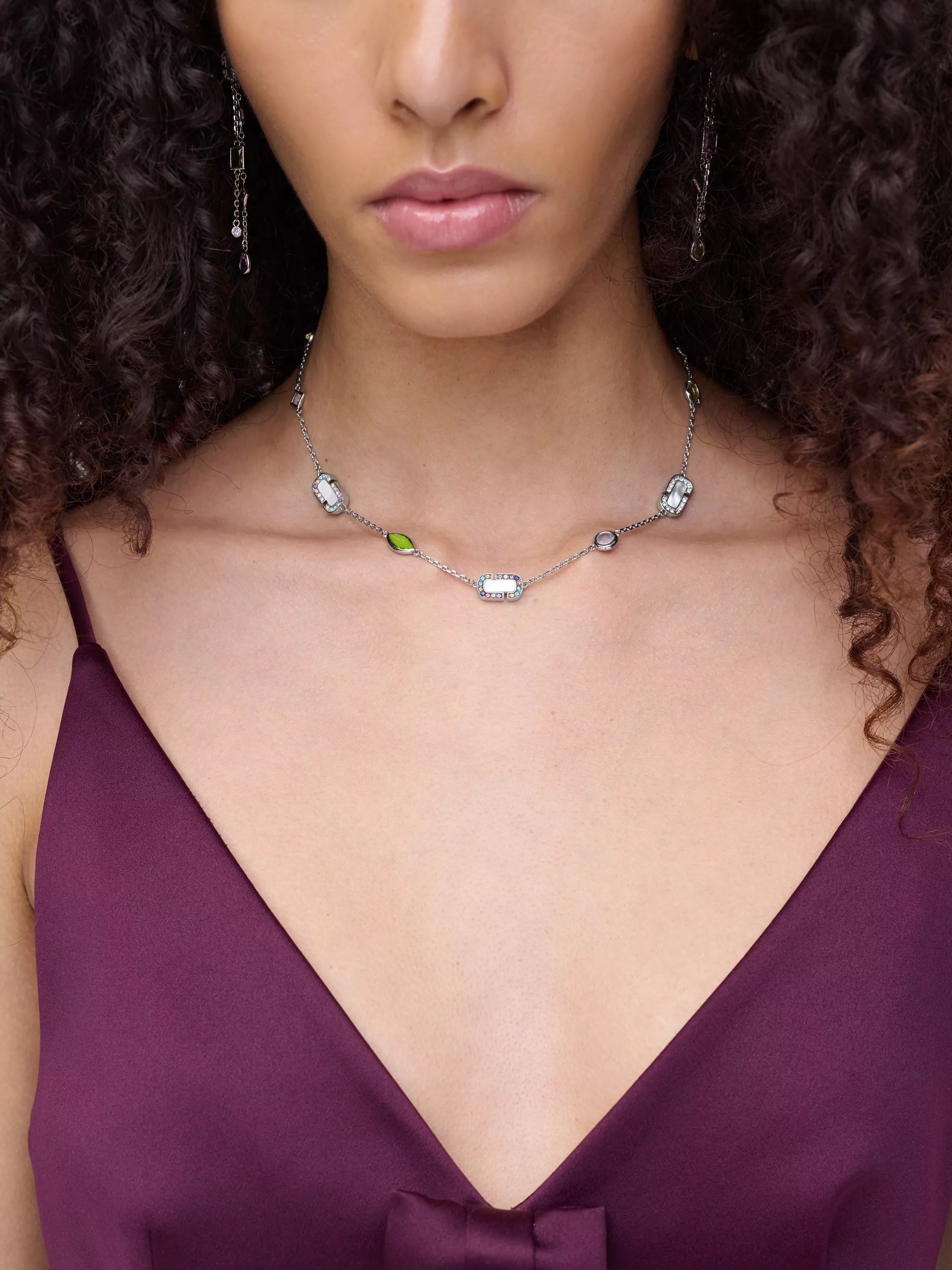 Marc Jacobs charm necklace silver multi crystal, imported from the UK