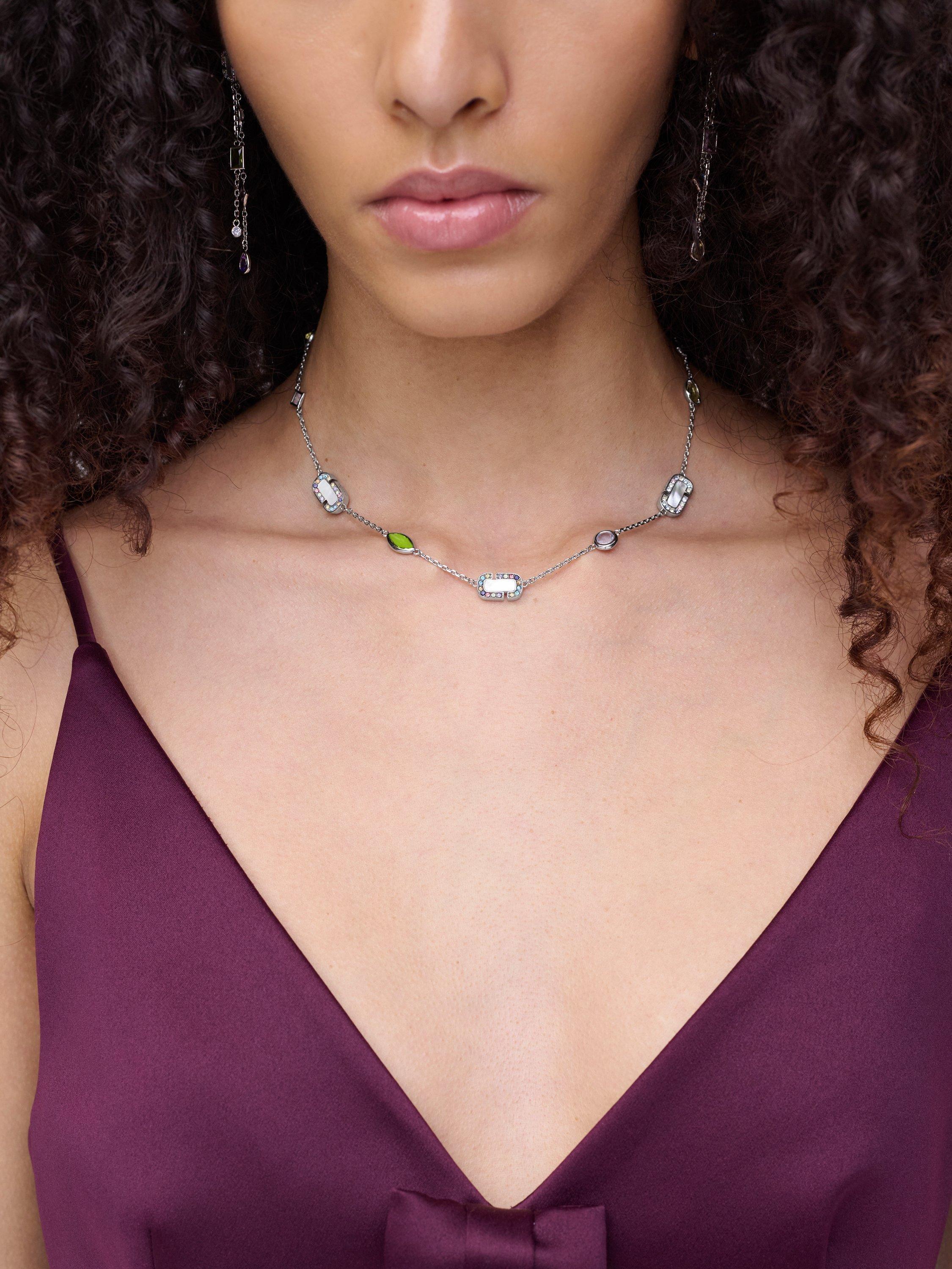 Marc Jacobs charm necklace silver multi crystal, imported from the UK