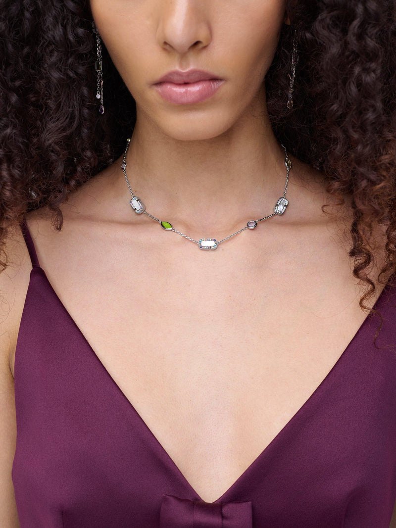 Marc Jacobs charm necklace silver multi crystal, imported from the UK
