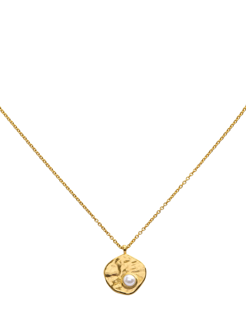 Monica Vinader Capri Keshi Pearl Disc Necklace in gold, imported from the UK