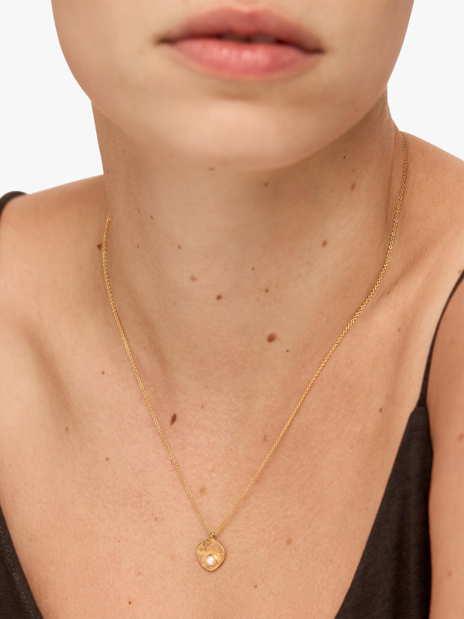 Monica Vinader Capri Keshi Pearl Disc Necklace in gold, imported from the UK