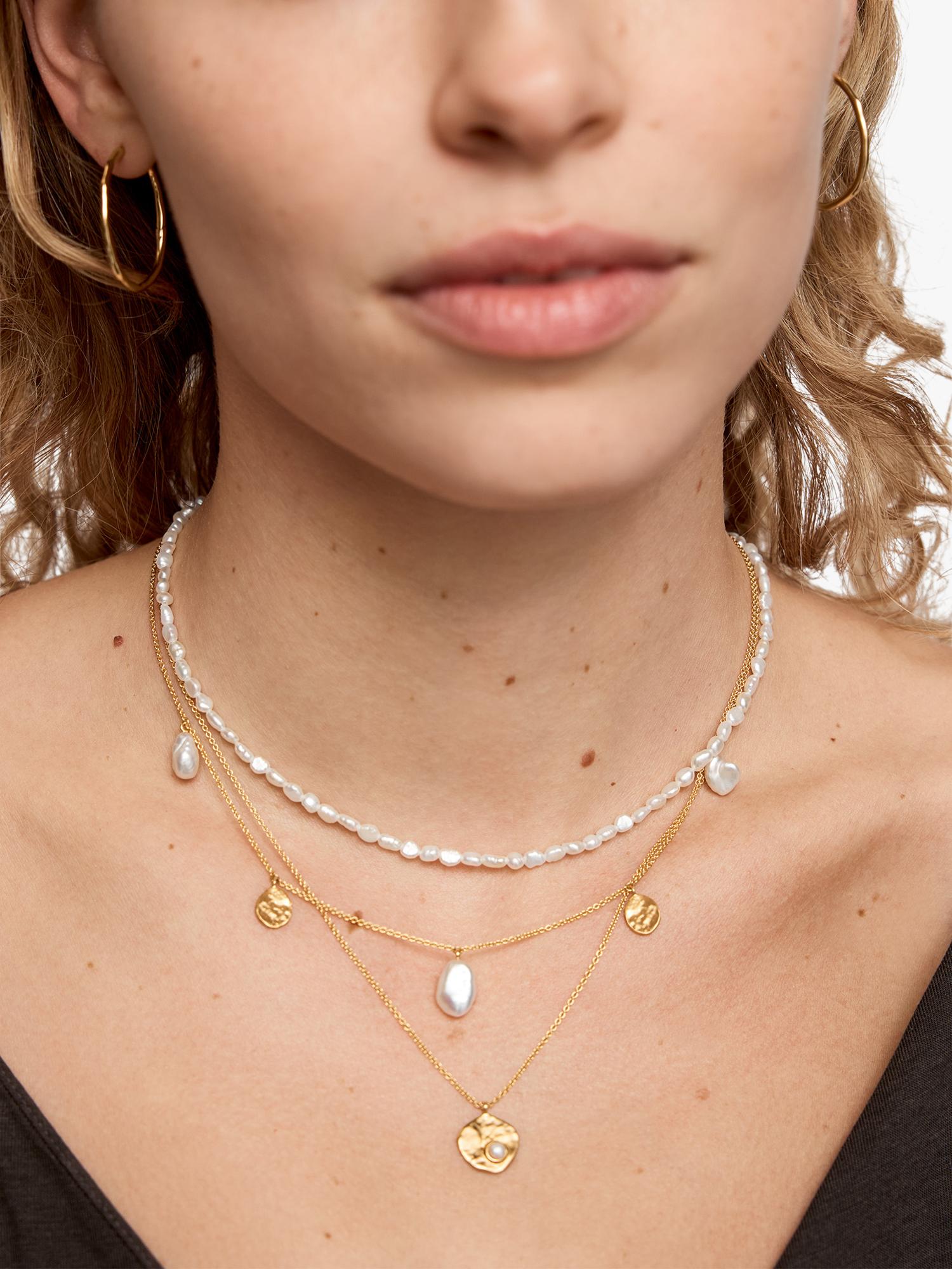 Monica Vinader Capri Keshi Pearl Disc Necklace in gold, imported from the UK