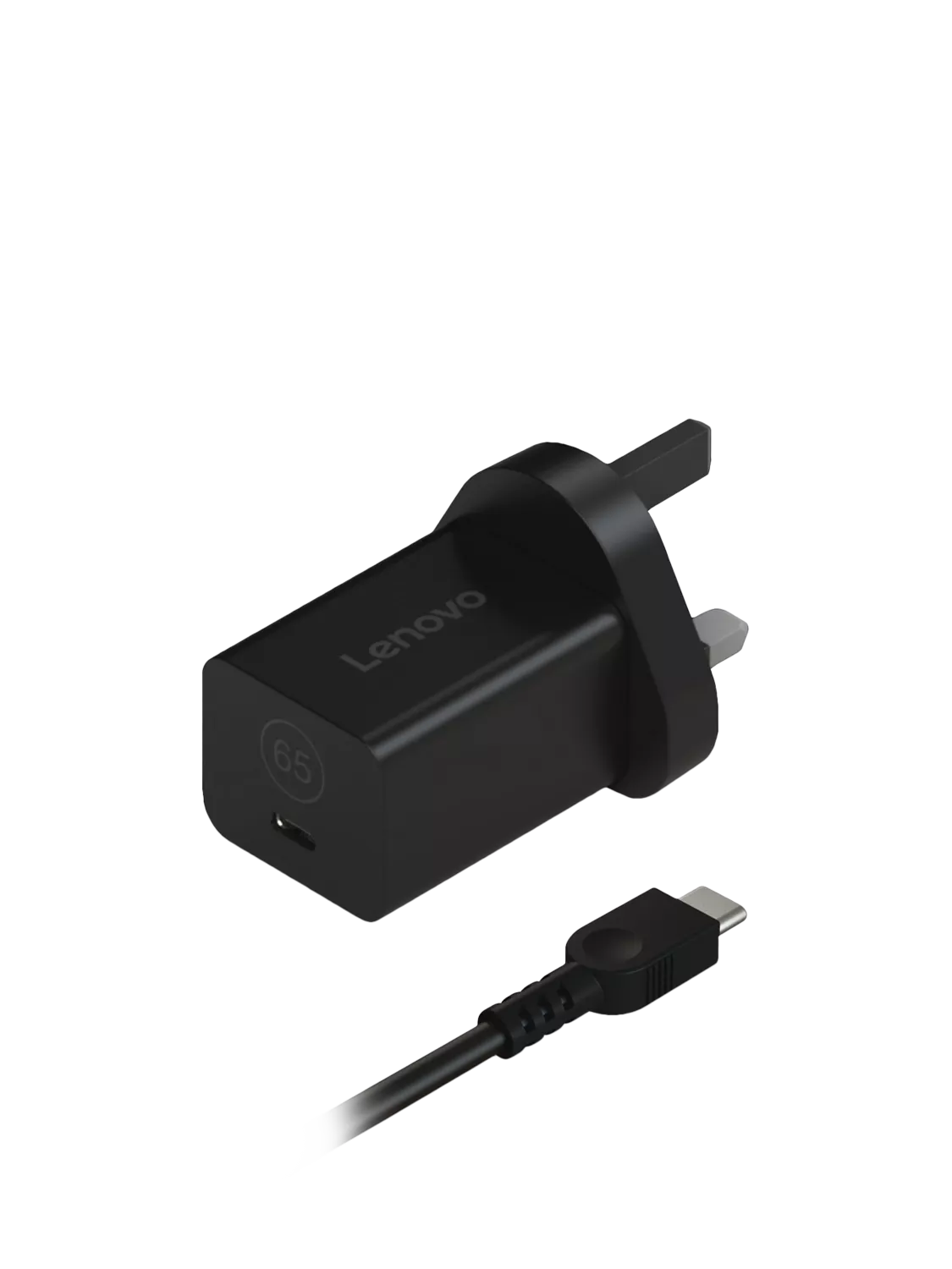 Lenovo GaN Nano 65W USB-C laptop charger with cable black (British brand)