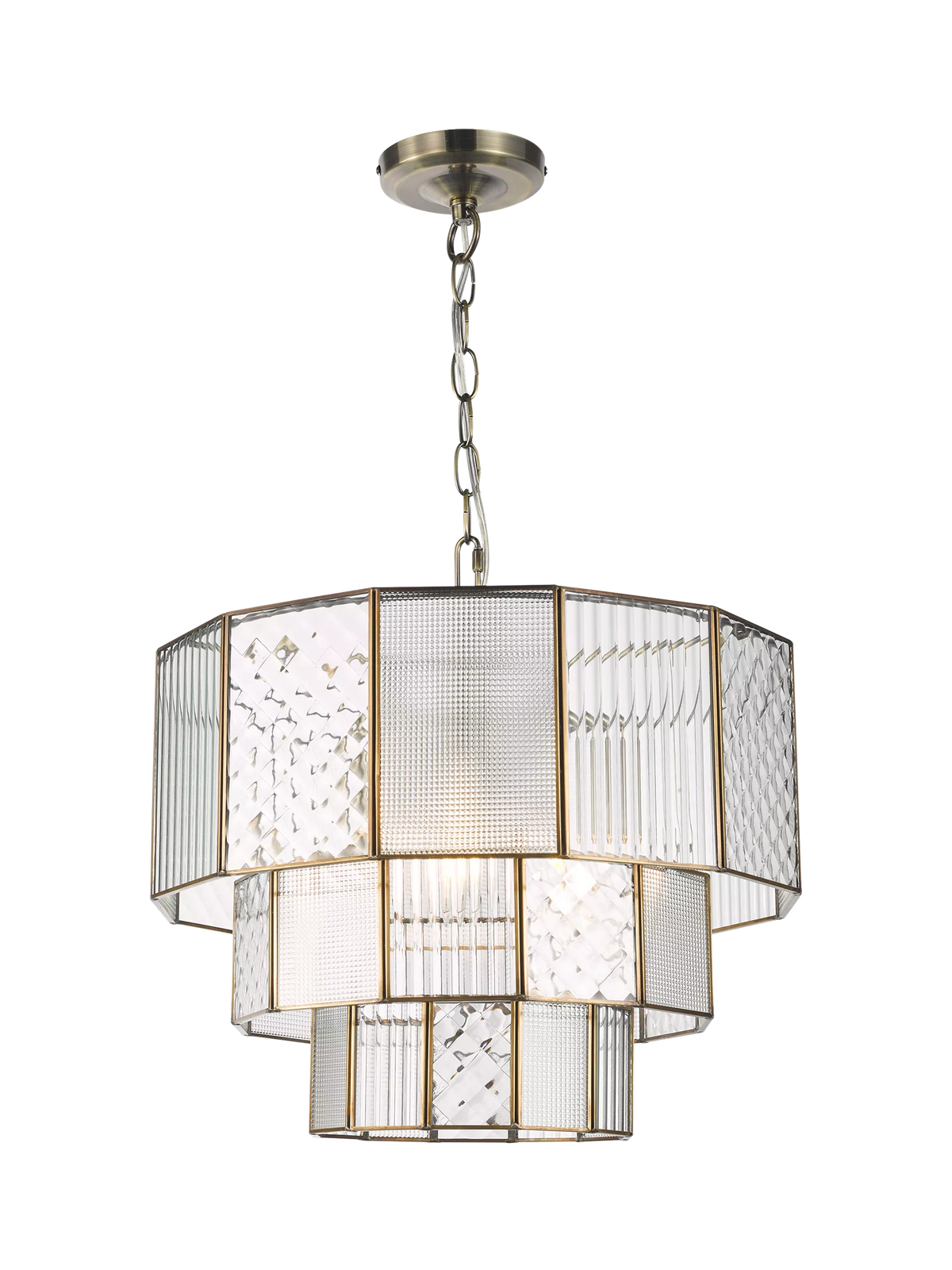 John Lewis Rhea textured glass tiered ceiling light antique brass (British brand)