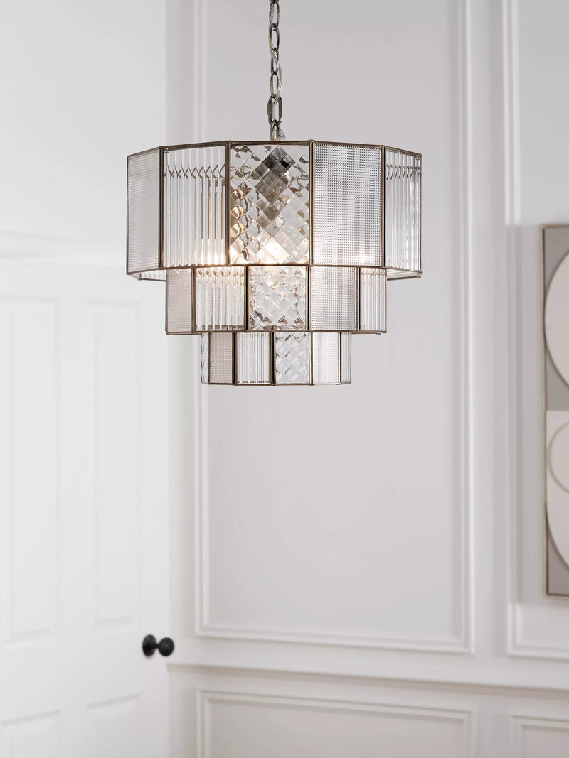 John Lewis Rhea textured glass tiered ceiling light antique brass (British brand)