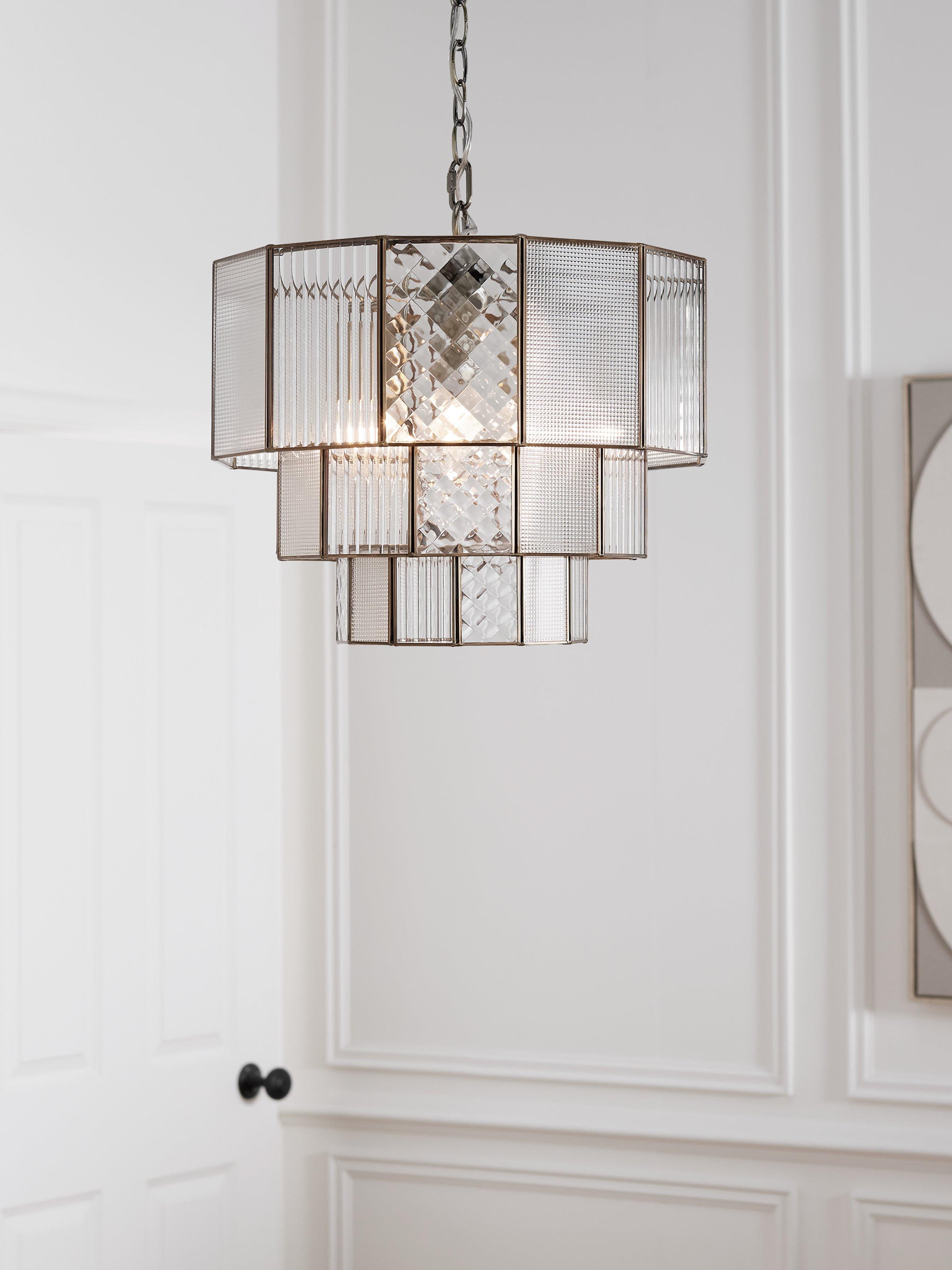 John Lewis Rhea textured glass tiered ceiling light antique brass (British brand)